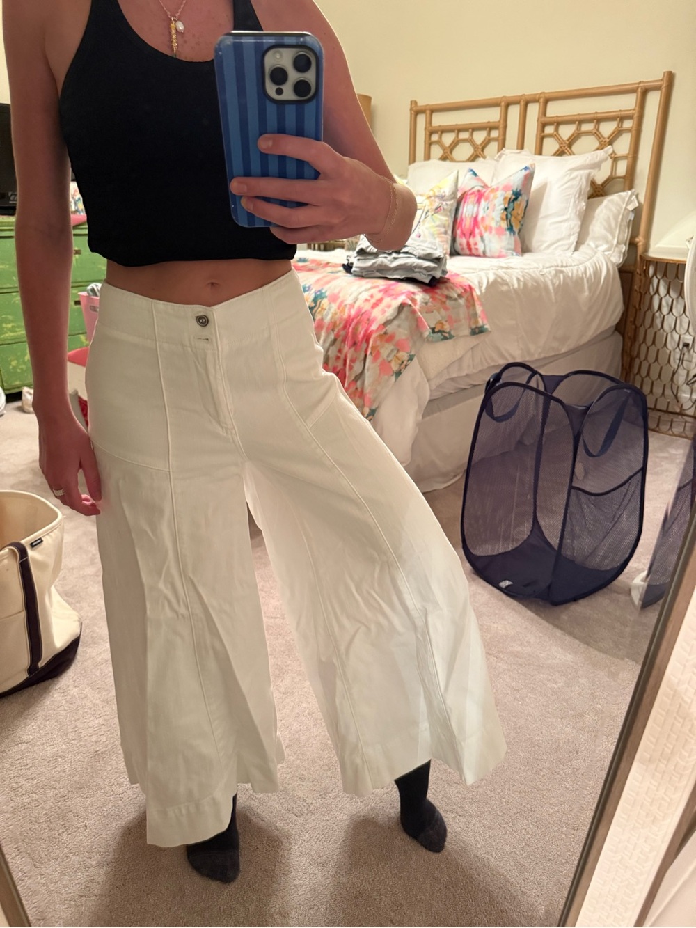 Pilcro Wide-Leg Cream Cotton-Blend Culottes
